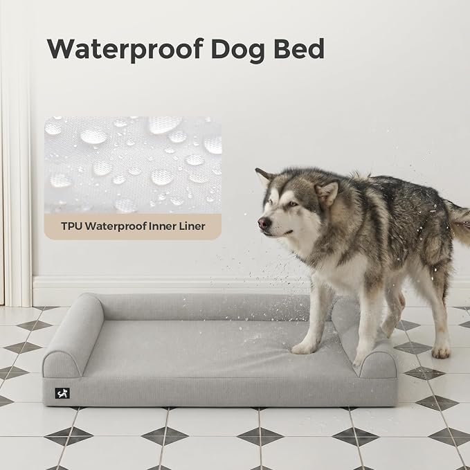 Sytopia 42in Dog Beds for Large Sized Dogs,XL Orthopedic Pet Bed with Removable Washable Cover, Waterproof Egg Crate Foam, Non-Slip Bottom, Supports up to 100+ lbs for Old Pet, Light Gray - Image 5