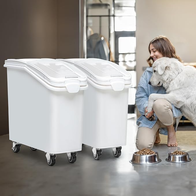 YITAHOME 21-Gallon Food Storage Container Bulk Flour Bin, Large Ingredient Storage Bin with Wheels, Measuring Cup & Scoop, for Kitchen/Dining Room, Commercial Rice Container, 2 count,White - Image 3
