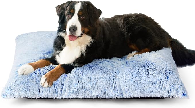 EHEYCIGA Fluffy Dog Crate Bed, Plush XX Large Dog Pillow, Blue | Xlarge Calming Anti Anxiety Plush Faux Fur Mat for Large size dogs, Washable Soft Warm Dog Pad with Non-Slip Bottom by EHEYCIGA