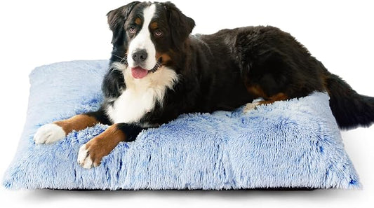 EHEYCIGA Fluffy Dog Crate Bed, Plush XX Large Dog Pillow, Blue | Xlarge Calming Anti Anxiety Plush Faux Fur Mat for Large size dogs, Washable Soft Warm Dog Pad with Non-Slip Bottom by EHEYCIGA