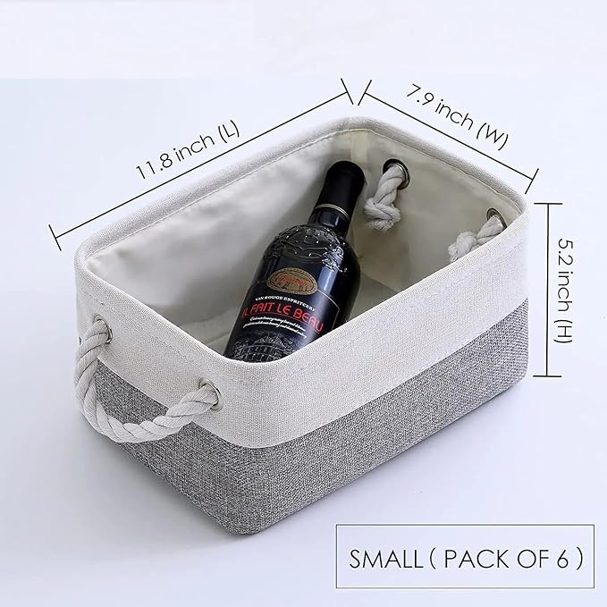 TcaFmac Small Storage Baskets for Shelf 6 Pack Canvas Storage Basket with Handles Fabric Storage Basket for Organizing Storage Bin (White and Grey, 12x8x5") - Image 5