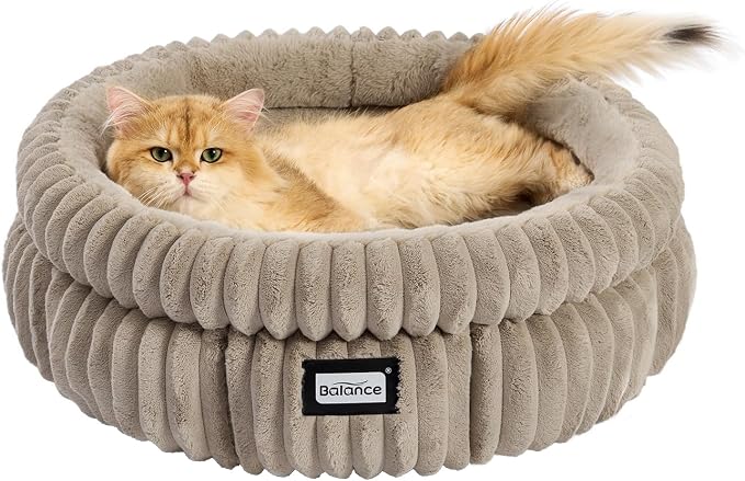 BALANCE Cat Bed Kitten Bed, Washable Round Cat Beds for Indoor Cats,Super Soft Plush Faux Fur Pet Bed for Puppy and Kitten with Anti-Slip Bottom by BalancePet