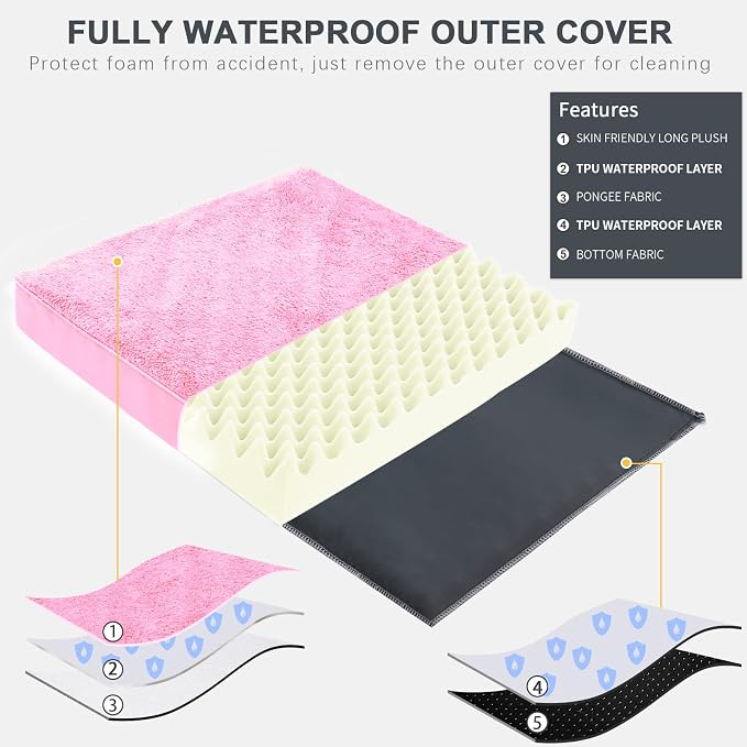 Waterproof Large Size Dog Crate Bed Orthopedic 41x27 Pink | Removable Washable Cover, Egg Crate Foam, Soft Plush Flat Pet Mat, Non-Slip Bottom, Fits Large Dogs Up to 90 lbs - Image 3