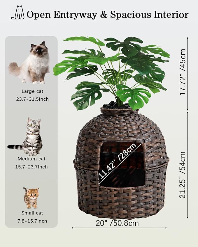 SETVSON Cat Litter Box Plant Furniture Enclosure, PE Rattan House, Brown | Decorative Planter Design, Removable Top for Easy Cleaning, Built-in Litter Box, Compact 20x20x38.97 Inches, PE Rattan House - Image 5