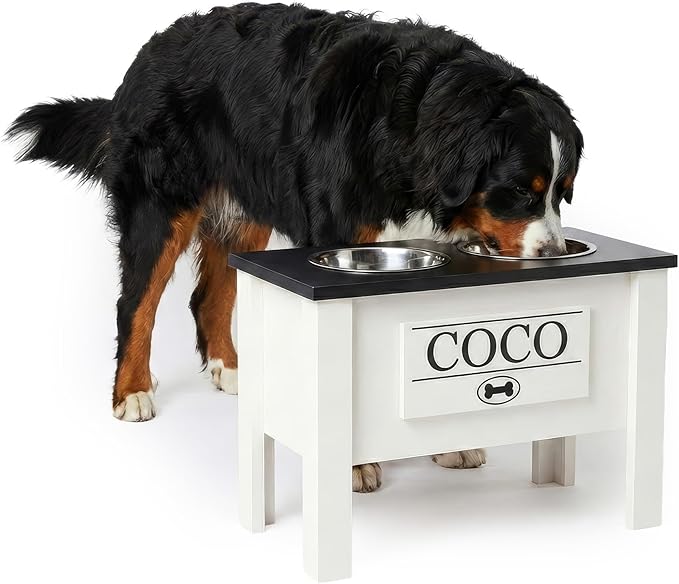 Elevated Dog Bowls for Large Dogs, Personalized Food Stand for Large Breed | Farmhouse Style, Elevated Wood Stand, Storage Container, Stainless Steel Bowls, Raised Anti-Slip Feeder, Made in USA by GrooveThisWoodshop