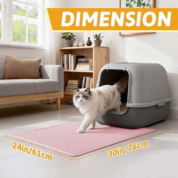 Pieviev Litter Box Mat, Double-Layer Urineproof Design, 30" x 24" Pink | Honeycomb Litter Trapping Mat Captures Scattered Particles to Stop Tracking, Waterproof Base Protects Floors, Easy to Clean - Image 2