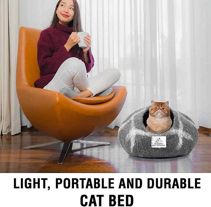 Woolygon Premium Felt Cat Cave Bed – Wool Kitty Beds Handcrafted Kitten Caves Bed for Indoor Cats - Made from Merino Wool, Foldable Cat Hideaway Covered Cat House Pod (Hide & Seek) - Image 5