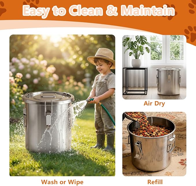20LB Stainless Steel Dog Food Storage Container with Lid & Scoop, Large Dog Food Storage Container for Dry Pet Food, Metal Dog Food Container, Pet Food Storage Container for Kibble - Image 6