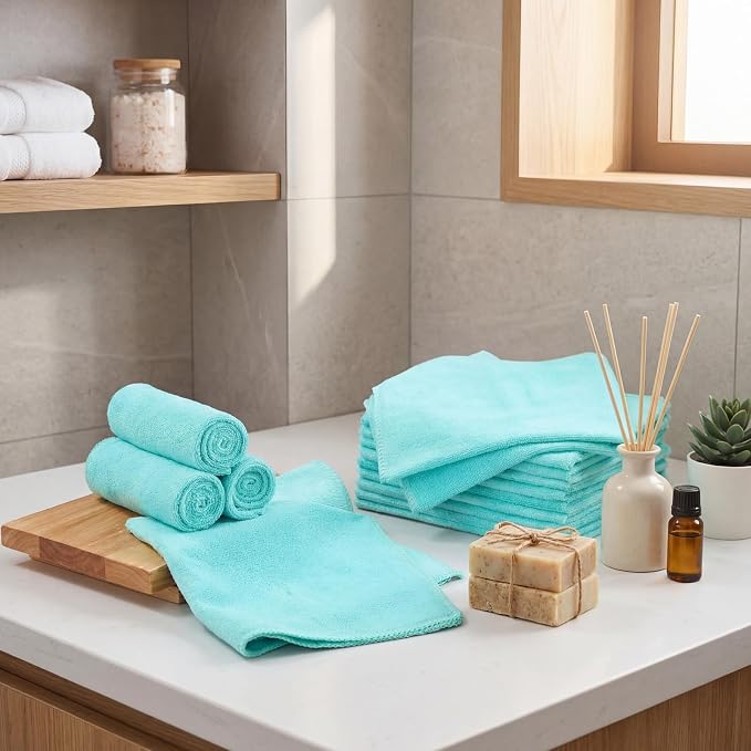 Nuenen Cleaning Cloths for Cars 16 x 16 Inch Ultra Absorbent Towels Drying Microfiber Reusable Cleaning Supplies House Kitchen Window Microfiber Towel(Teal Blue,60 Pcs) - Image 2