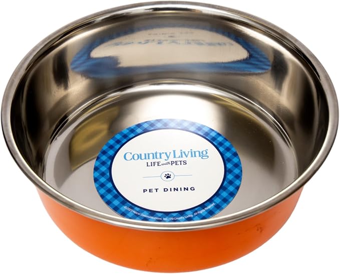 Country Living Set of 2 Heavy Gauge Stainless Steel Dog Bowls - Non-Skid, Durable & Rust-Resistant - Perfect for Food & Water - Vibrant Orange, 64 oz Capacity - Image 5