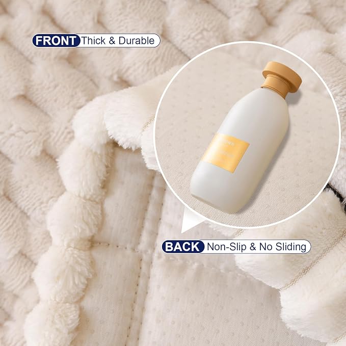 STACYPIK Waterproof Cream White Couch Covers for Dogs, Non Slip Pets-Scratch Resistant Sofa Covers, Fluffy Coral Soft Cushion Protector for 3 Cushion Couch, Washable Pet Friendly Bed Mats-27.6x82.7IN - Image 5