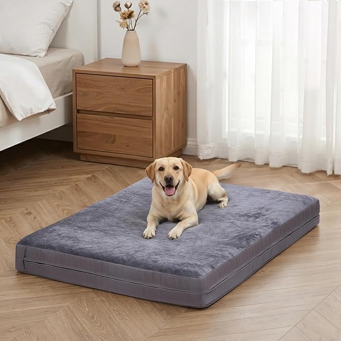 Waterproof Dog Bed for Crate, Washable Reversible Outdoor Kennel Pad, 35x22 | Kennel Pet Bed for Medium Large Dogs with Removable Cover, Waterproof, Wipeable, Anti-Slip, Outdoor, Dark Grey by WAYIMPRESS