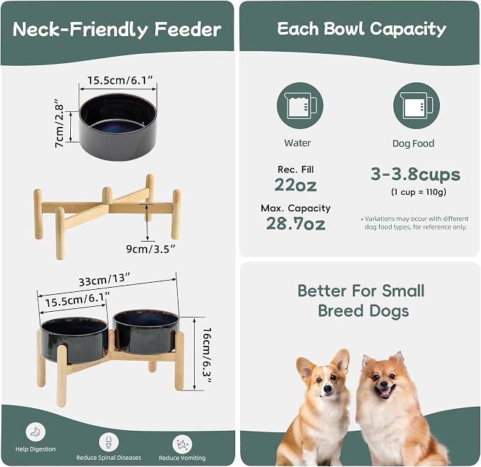 Havniva Elevated Dog Bowls Ceramic Dog Bowls with Stand, Dog Food Bowl | 6.1” Raised Dog Bowls with Non-Slip Wood Stand, Dog Food and Water Bowl Set, Double Dog Feeding Bowls for Small & Medium Dogs - Image 2