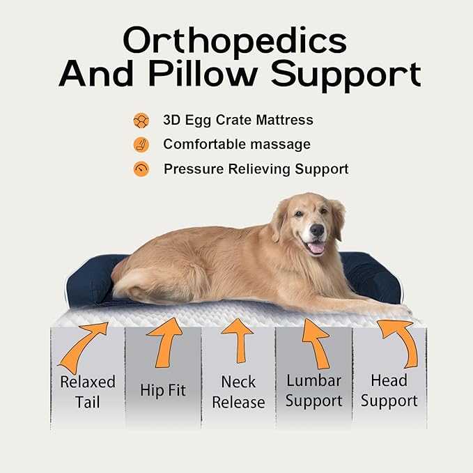 MEKIY Orthopedic Waterproof Dog Bed with Bolster for Extra Large Size Dogs | Pillow Support for Neck Relief, Egg Crate Foam, Waterproof Liner, Anti-Slip Bottom, Removable Bolster Cover, 48 x 33 Inch - Image 3