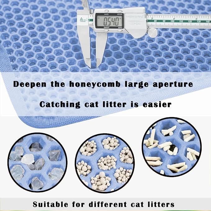 HCY&WLD Cat Litter Mat, Honeycomb Double Layer Cat Litter Trapping Mat, Waterproof Urine Proof Non-Slip, Scatter Control, Less Waste, Easier to Clean (Blue, 24" X 18") - Image 5