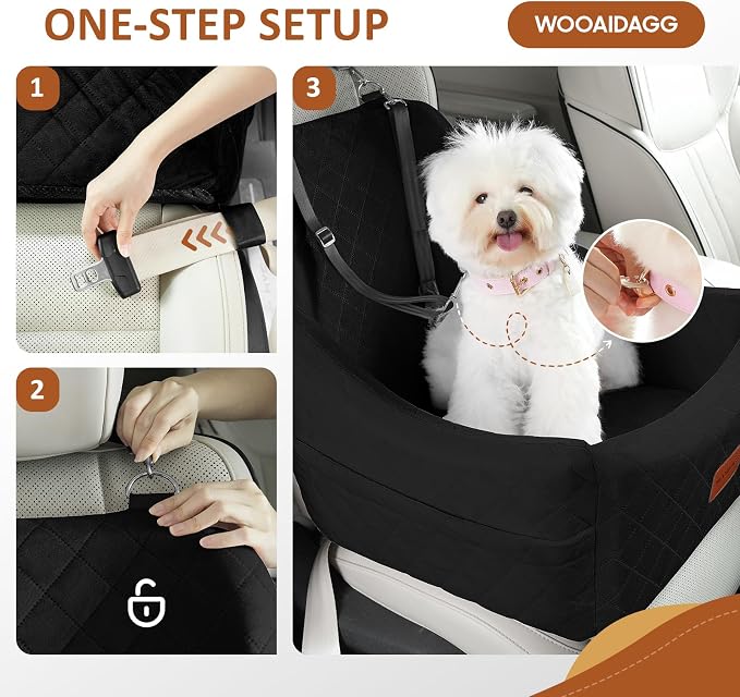 WOOAIDAGG Dog Car Seat for Medium Sized Dog,Pet Travel Car Bed with Seat Belt Channle,Fully Detachable and Washable Car Dog Seat with Adjustable Straps,3 Straps Easy to Install (Black) - Image 5