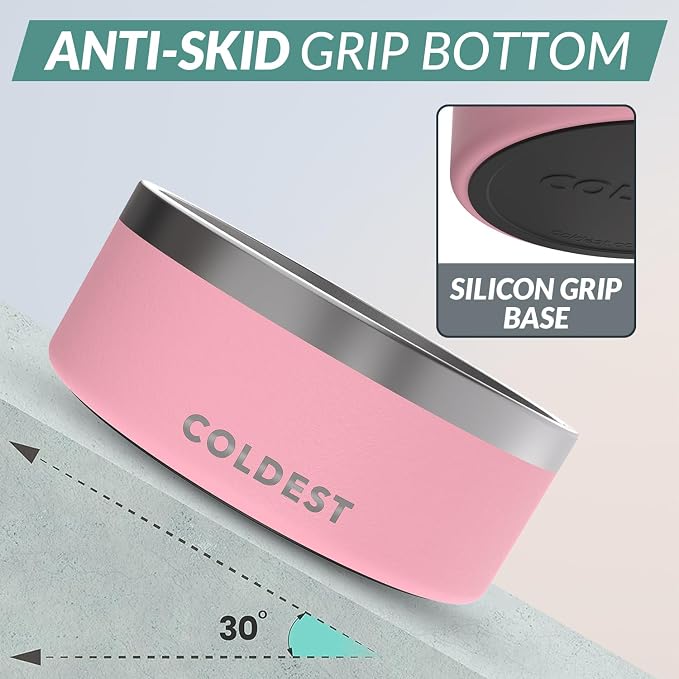 Coldest Dog Bowl - Anti Rust Metal, Non Slip, 3 Layers Insulated Stainless Steel Dog Bowls - Spill Proof & Heavy Duty - Water Bowl for Dogs, Cats & Pets, Dish Washer Safe (100 oz, Cotton Candy Pink) - Image 2