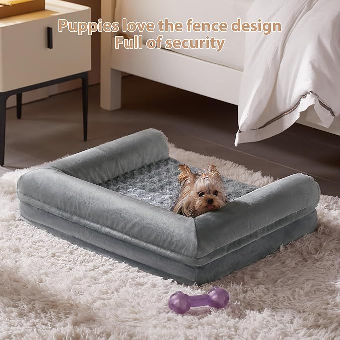 BFPETHOME Orthopedic Washable Large Dog Bed for Senior Dog Comfy Sleep | Waterproof Big Soft Pet Couch Bed for Dogs Relax with Removable Cover Supportive Egg Crate Foam Grey 28x23 Inch - Image 3