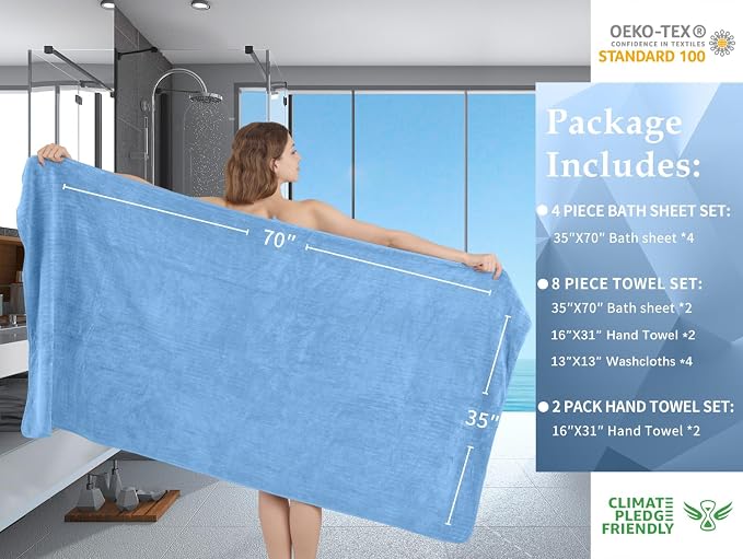 Extra Large Bath Sheet Set of 4,Ultra Soft Fluffy Towel,35”x 70”Oversized Bath Towel Set,Premium Microfiber Bathroom Towel Set Highly Absorbent Quick Dry Shower Towel for Bathroom,Hotel,Spa (Blue) - Image 5