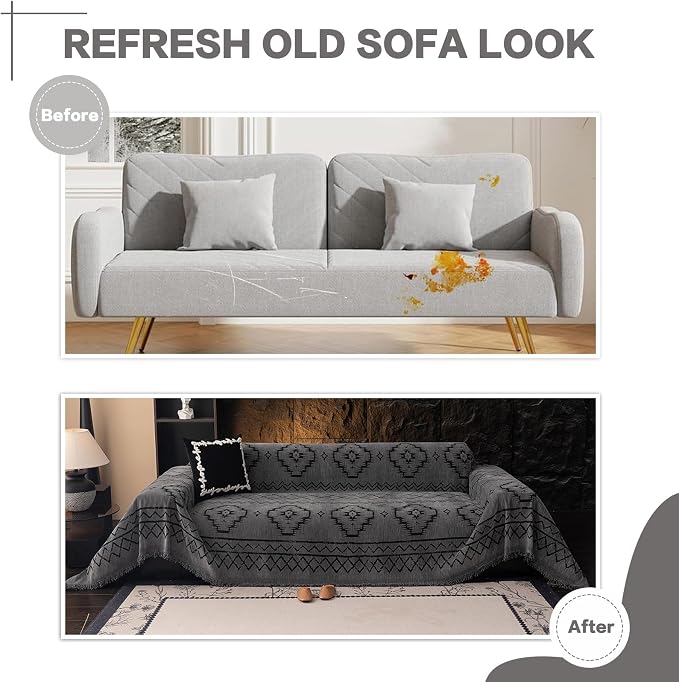 DREAMINGO Boho Couch Cover Sofa Covers for 3 Cushion Couch Jacquard Chenille Couch Cover Blanket Living Room Pet Furniture Protector Sectional Couch Covers for Dogs Washable, Grey, 71"x150" - Image 5
