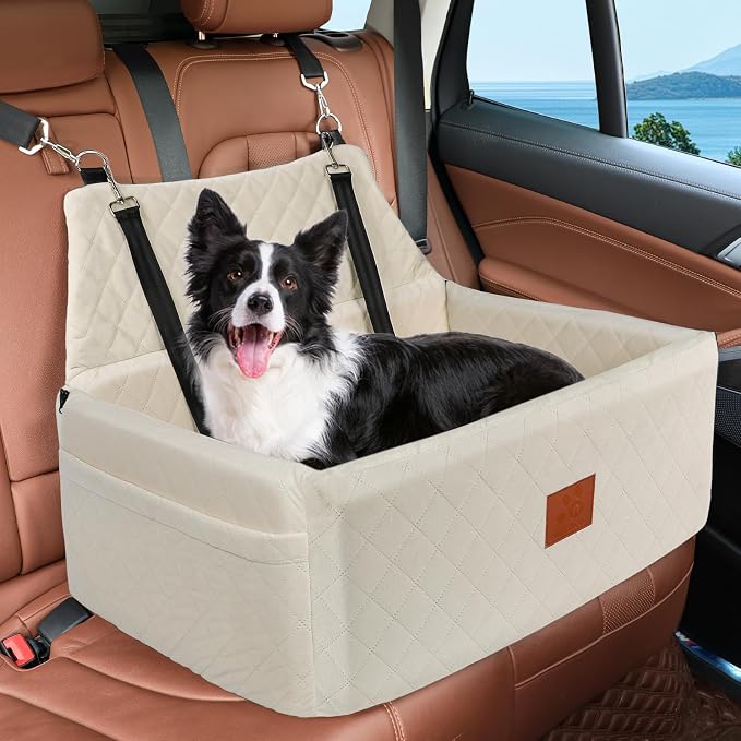 NEEZUKAR Dog Car Seat for Large Medium Dogs,Washable Pet Carseat Under 55 lbs or 2 Small Dogs,Dog Booster Seat Travel Bed with Thick Cushion,2 Safety Leashes by NEEZUKAR