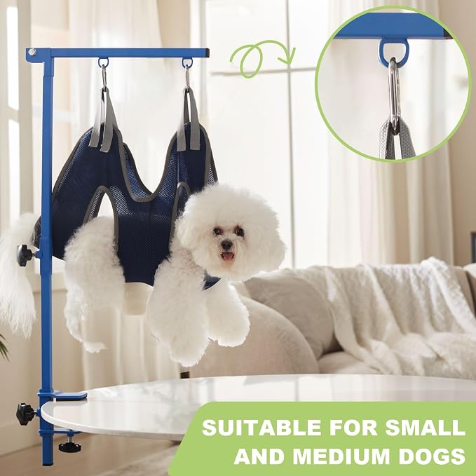 Home Dog Grooming Table Arm with Hammock 35" Height Adjustable Dog Grooming Arm with Clamp No-Sit Haunch Holders Durable Blue(Grooming Table Not Included) - Image 2