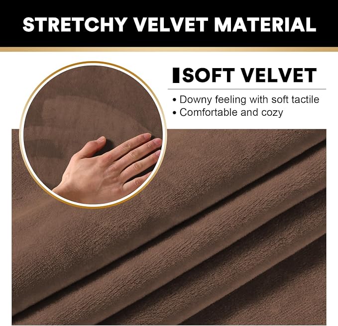 PrinceDeco Velvet Plush Couch Cover Stretch 2 Piece Chair Cover Chair Slipcover Washable Furniture Protector Couch Soft with Elastic Bottom Armchair Cover Width Up to 49 Inch(Small, Caramel) - Image 4