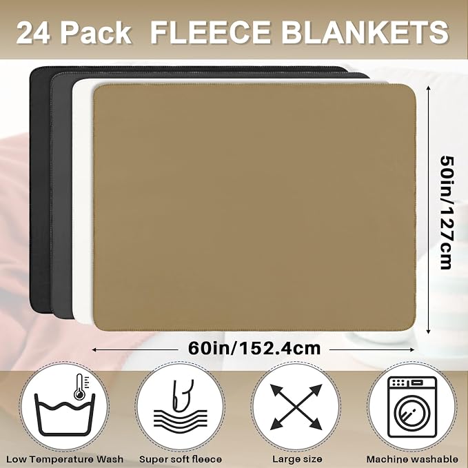 Newwiee 24 Pcs Bulk Fleece Throw Blankets 50'' x 60'' Oeko-tex Standard 100 Certified for Outdoor Wedding Guest Blankets Donation Homeless Sleepover Lap Pet Sofa, All Seasons Use (Multicolor) - Image 2
