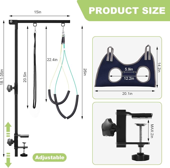 Home Dog Grooming Table Arm with Hammock 35" Height Adjustable Dog Grooming Arm with Clamp No-Sit Haunch Holders Durable(Grooming Table Not Included) - Image 6