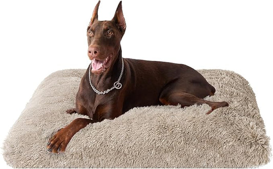 EHEYCIGA Fluffy Dog Crate Bed, Plush XX Large Dog Pillow, Taupe | Xlarge Calming Anti Anxiety Plush Faux Fur Mat for Large size dogs, Washable Soft Warm Dog Pad with Non-Slip Bottom by EHEYCIGA