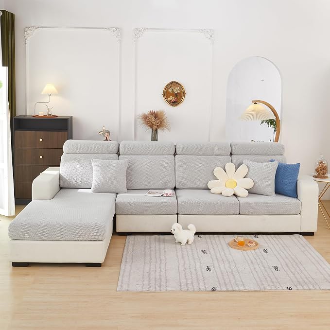Couch Cushion Covers & Couch Cover for Sectional Sofas, Reversible Non-Slip Sofa Slipcovers, Washable Pet Proof Home Decor Protector (Light Gray, Back Cover L) - Image 8