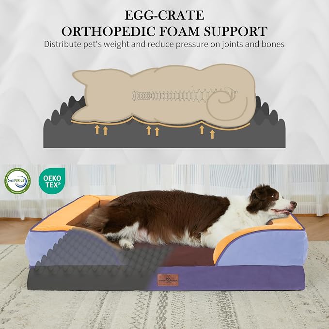 Comfort Expression Orthopedic Dog Bed for Extra Large Dogs with Bolster | Waterproof Dog Couch Bed with Washable Cover & Non-Slip Bottom, Supportive Egg Crate Foam XL Pet Bed, 42x30 Inch - Image 3