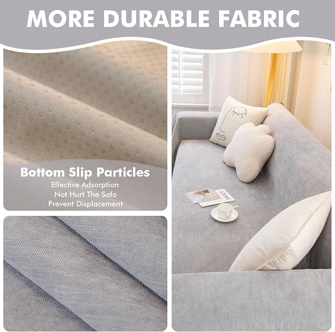 MINGPINHUIUS Sofa Cover Sectional Couch Covers: Chenille Textured Soft Loveseat Covers Non Slip Waterproof Thick Couch Protector Pet-Friendly for Living Room (Light Gray,71 × 118in) - Image 3