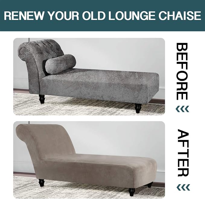 FantasDecor Chaise Lounge Slipcover Velvet Cover Luxury for Living Room Indoor Stretch Ultra Soft Machine Washable, Taupe - Image 5