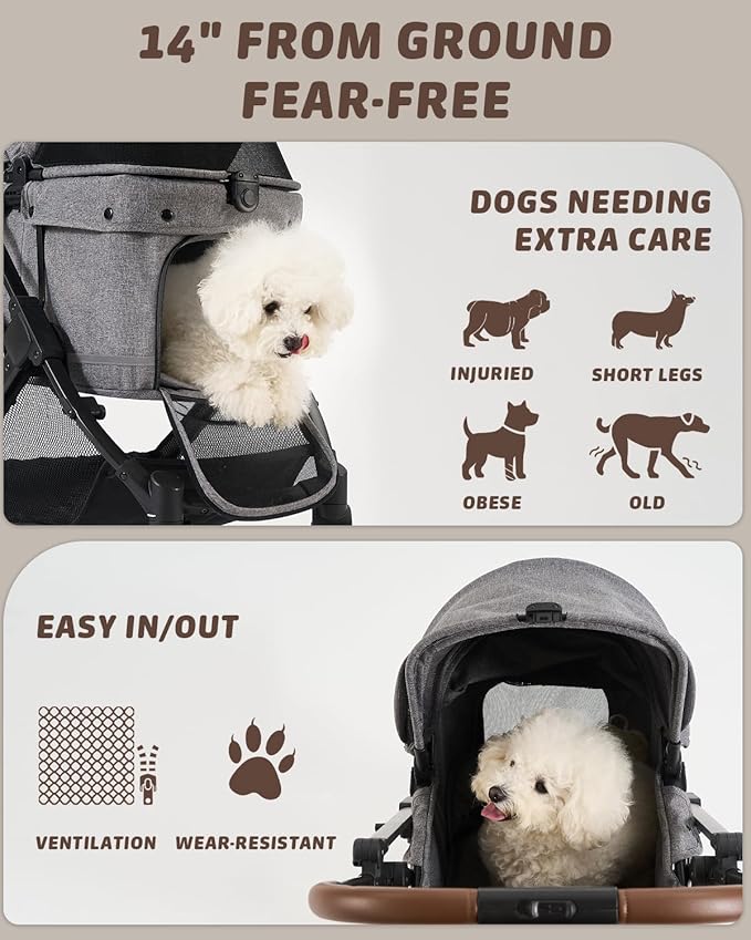 HITTITE Pet Stroller with Weatherproof Cover, All-Terrain 4-Wheel Cat & Dog Stroller with Adjustable Canopy, Foldable Dog Strollers with Storage Basket for Small to Medium Dogs Up to 55 lbs.