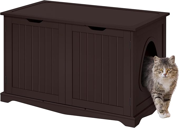 Yaheetech Cat Litter Box Enclosure, Litter Cabinet Furniture Hidden, Wooden Pet Crate Kitty Washroom Storage Bench with Divider Home Loo Indoor Cat House Espresso by Unknown