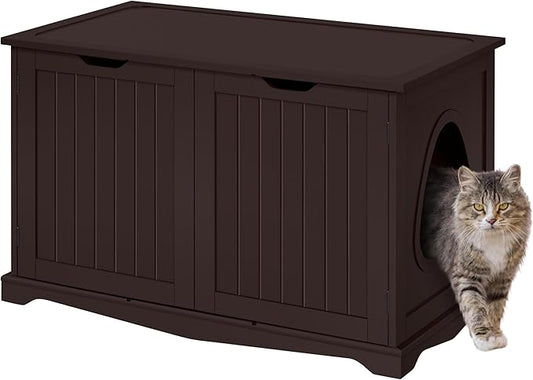 Yaheetech Cat Litter Box Enclosure, Litter Cabinet Furniture Hidden, Wooden Pet Crate Kitty Washroom Storage Bench with Divider Home Loo Indoor Cat House Espresso by Unknown