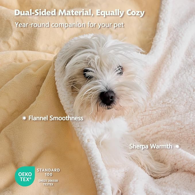 Qeils Pet Blankets for Cats - Waterproof Cat Blanket Washable - Sherpa Fleece Puppy Blanket, Soft Plush Reversible Throw Protector for Bed Couch Car Sofa, 40"X50", Khaki - Image 5