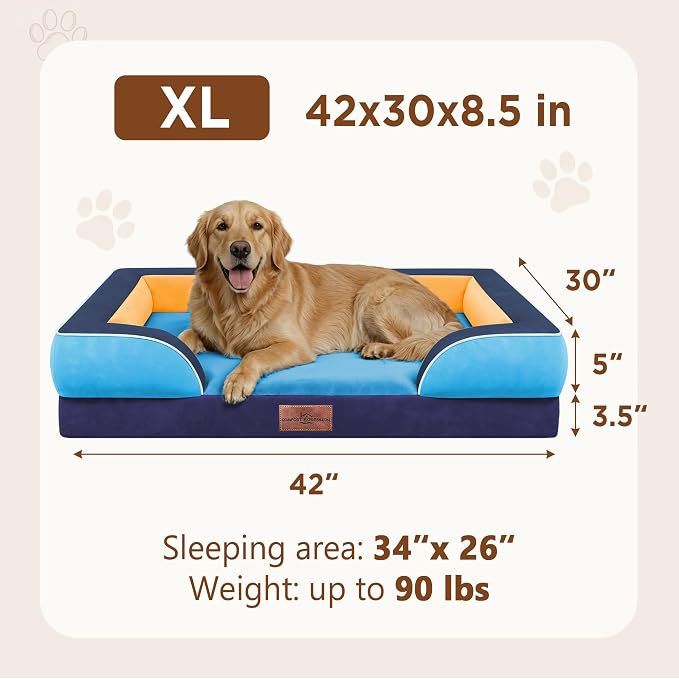 Comfort Expression Orthopedic Dog Bed for Extra Large Dogs with Bolster | Waterproof Dog Couch Bed with Washable Cover & Non-Slip Bottom, Supportive Egg Crate Foam XL Pet Bed, 42x30 Inch - Image 8