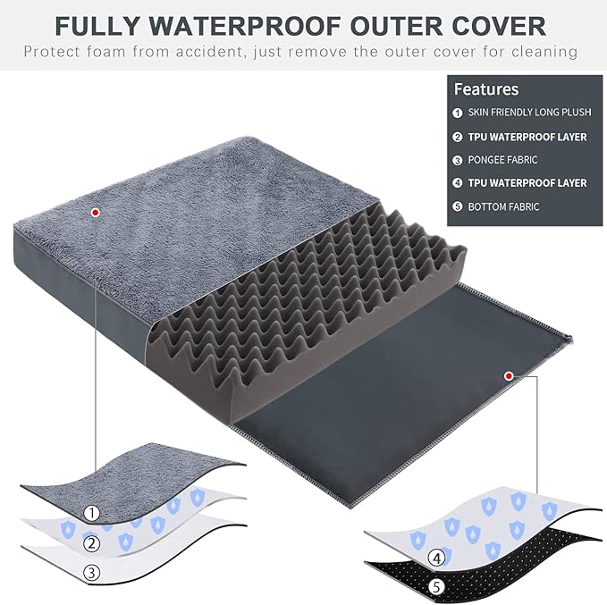 Waterproof Extra Large Size Dog Crate Bed Orthopedic 47x29 Grey | Removable Washable Cover, Egg Crate Foam, Soft Plush Flat Pet Mat, Non-Slip Bottom, Fits Extra Large Dogs Up to 120 lbs - Image 3