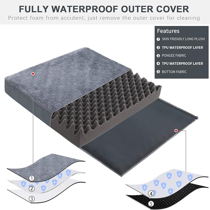 Waterproof Dog Crate Bed for Small Dogs Orthopedic 23x17 Grey | Removable Washable Cover, Egg Crate Foam, Soft Plush Flat Pet Mat, Non-Slip Bottom, Fits Small Dogs Up to 20 lbs - Image 3