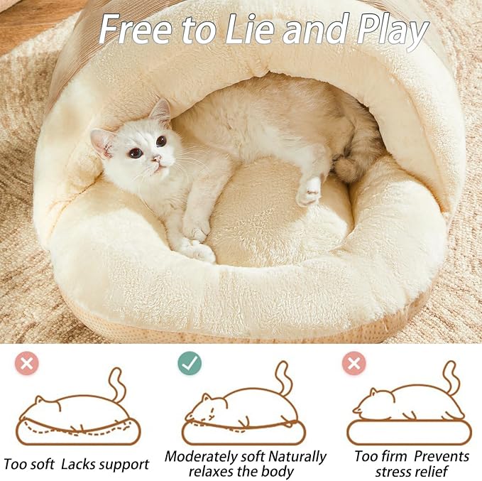 Romaneco Cat Bed - Pet Slipper Cave Bed for Indoor Cats and Small Dogs, Self Warming, Cozy & Soft Plush, Anti-Slip & Durable, Washable for Kittens and Puppies Under 15 lbs (24"x16", M, Light Brown) - Image 4