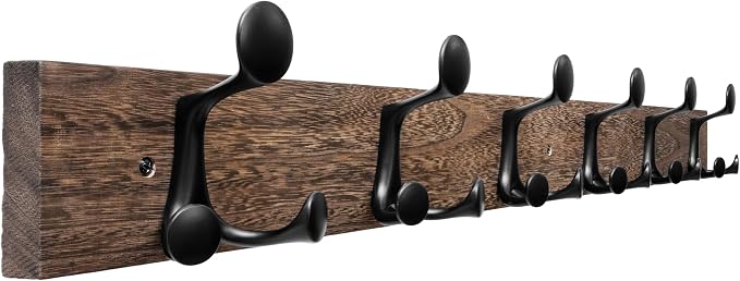 SKOLOO 36-Inch Wood Burnt Coat Rack Wall Mount with 6 Triple Hooks - Ideal for Family Entrances, Classrooms, and Pet Supplies Storage - Perfect Coat Hooks for Wall by SKOLOO