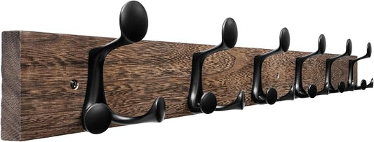 SKOLOO 36-Inch Wood Burnt Coat Rack Wall Mount with 6 Triple Hooks - Ideal for Family Entrances, Classrooms, and Pet Supplies Storage - Perfect Coat Hooks for Wall by SKOLOO