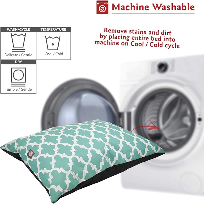 Majestic Pet Rectangle Large Dog Bed - Washable Non Slip Comfy - Super Value Pillow - Dog Kennel Bed for Sleeping - 46 x 35 Inch - Trellis Teal - Image 5
