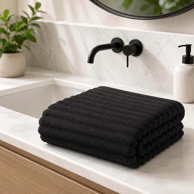 4 Piece Bath Towels, 30"x60" Microfiber Towels Set, Black | Large Bathroom Towels, Soft Touch, Highly Absorbent, Quick Dry, Lint Free, Long-Lasting, Family Use, Guest Bath & Daily Use - Image 8