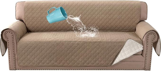 H.VERSAILTEX Sofa Cover, 100% Waterproof Slipcover Furniture Protector, Washable Couch Cover with Non-Skid Backing and Elastic Straps for Kids, Dogs, Pets(Sofa, French Oak) by HVERSAILTEX