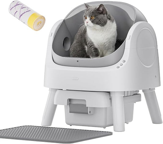 PetPivot Automatic Litter Box for Cats, Open-Top Design with Safety Sensors, Includes Liners and Litter Mat, Suitable for Multi-Cat Homes, Grey by PetPivot
