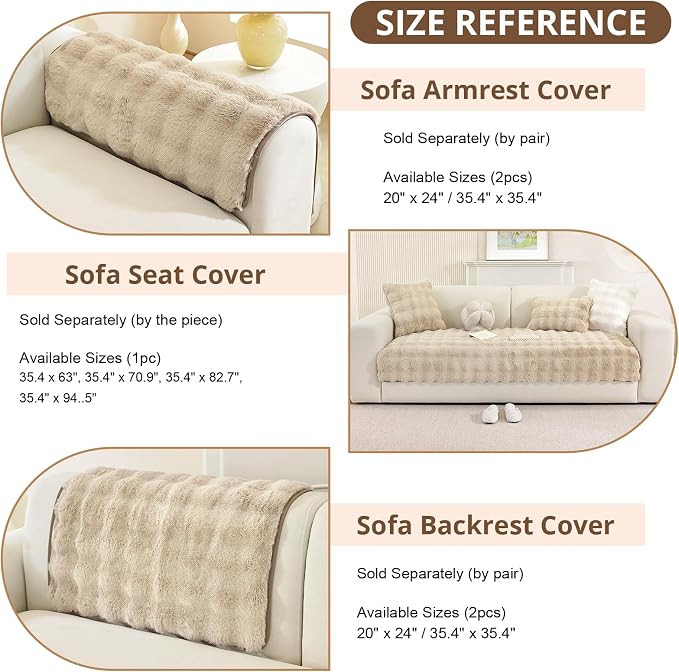 OstepDecor Faux Fur Couch Covers for Sofa, Soft Plush Sofa Covers Washable | Non Slip Dog Couch Protector, Pet Hair, Dirt & Wear Protection, Fits Sofas, Loveseats & Sectionals, 35.4" x 70.9", Khaki - Image 3