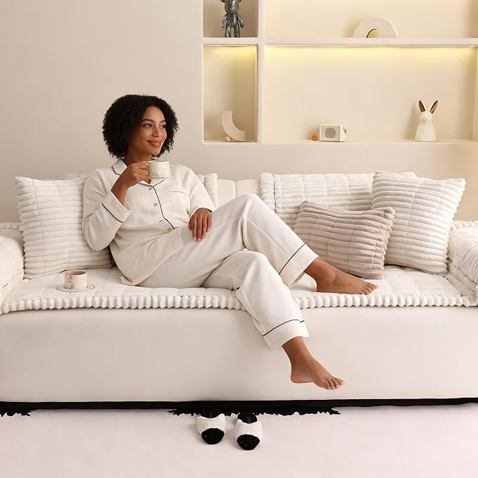 Couch Cover for Sofa, Sectional Couch Cover for Dogs, Sofa Cover Washable, Cushion Cover Blanket Pad Bed Mat for Pets, Fleece Furniture Protector, White, 23.6x23.6in - Image 2